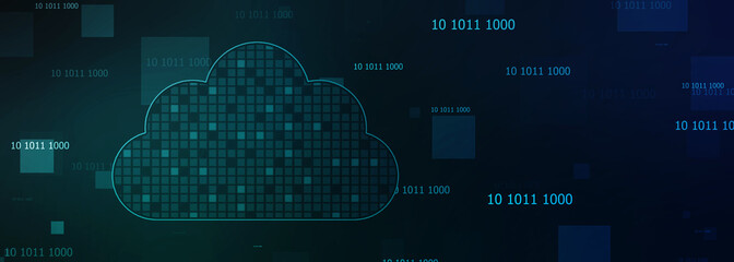 Fototapeta premium 2d illustration of Cloud computing, Digital Cloud computing Concept background. Cyber technology, internet data storage, database and data server concept