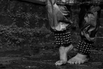 Indian Traditional Bharatanatyam dance Leg pose, Black and white.