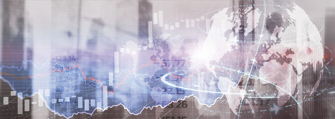 Global stock market trading. Background with 3D model of the globe
