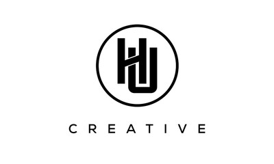 Monogram / initial letters HU creative corporate customs typography logo design. spiral letters universal elegant vector emblem with circle for your business and company.