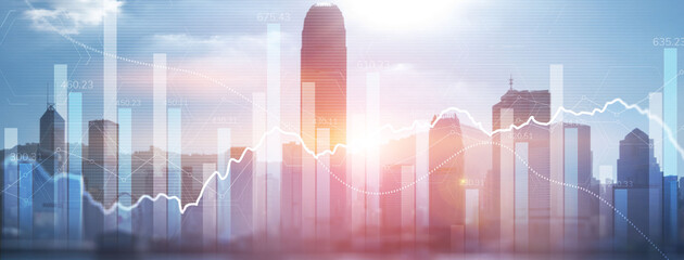 Data analysis. Financial data on a monitor as Finance data concept. Analytics 2022 on city...