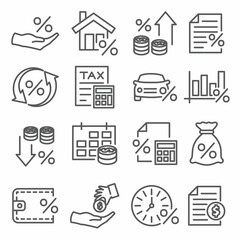 Tax line icons set on white background