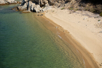 Beautiful aerial view of calm sea, wild beach landscape