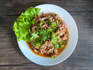 Spicy Minced Pork Thai food on the table