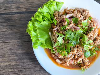 Spicy Minced Pork Thai food on the table