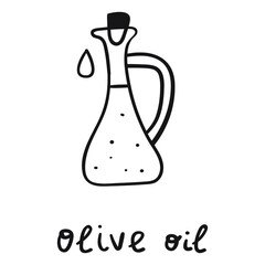 Food illustration. Olive oil. Outline icon. Graphic design. 