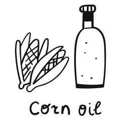 Corn oil. Outline vector icon on white illustration.