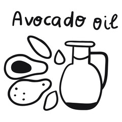 Avocado oil. Outline hand drawn icon on white background.