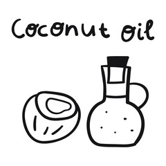 Food illustration. Coconut oil. Outline illustration on white background.