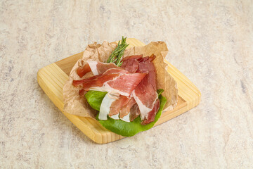 Delicous Spanish Hamon slices pork meat