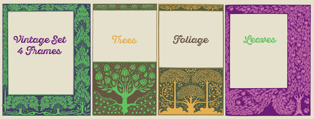 Vintage tree, leaves and foliage. Engraving, woodcut. For use on book covers, packaging and invitation cards. 