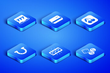 Set Game dice, Laptop and slot machine, Slot with jackpot, Horseshoe, Credit card and cherry icon. Vector