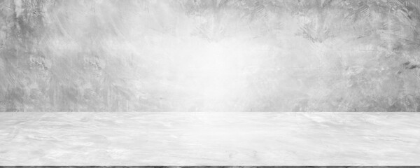 Backdrop empty gray light bright  smooth cement wall room background.blank table studio interiors floor concrete photography.desktop mock up workshop products.blur white food indoor kitchen bar place.