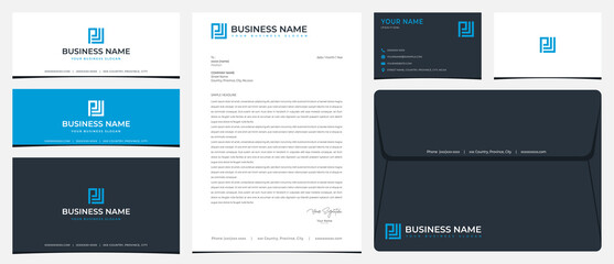 PW logo with stationery, business cards and social media banner designs
