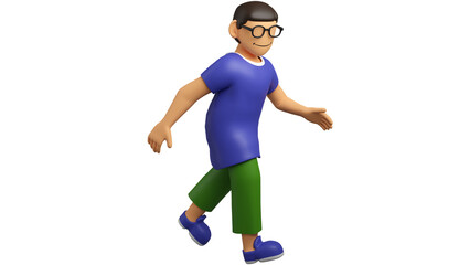 3D Illustration of Cartoon Character for Web running and smiling.