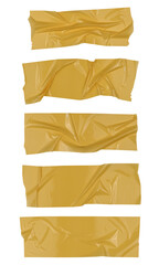 Yellow scotch tape on white background, crumpled sticky tape, different sizes