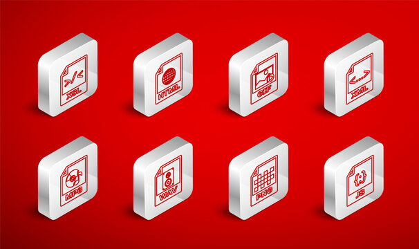 Set line JS file document, HTML, GIF, XML, PNG, XSL, WAV and MP3 icon. Vector