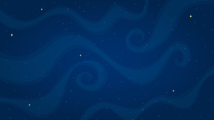 Dark blue space background vector illustration. Flat style horizontal space backdrop with abstract star systems on blue color background for astronomy wallpaper design or children science graphic.