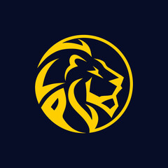 Lion minimal logo. Lion symbol in golden color, on a black background. vector eps 10