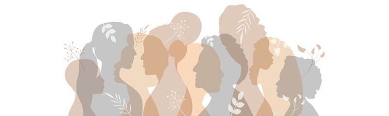 Women of different ethnicities together. Flat vector illustration.