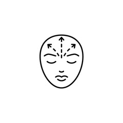 Face procedure on forehead, medical beauty, line icon. Facelift, aesthetic contour, smoothing wrinkle. Plastic surgery, lifting contour skin. Vector