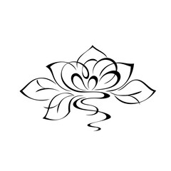 ornament 2376. one stylized full blooming flower with large petals without a stem in black lines on a white background