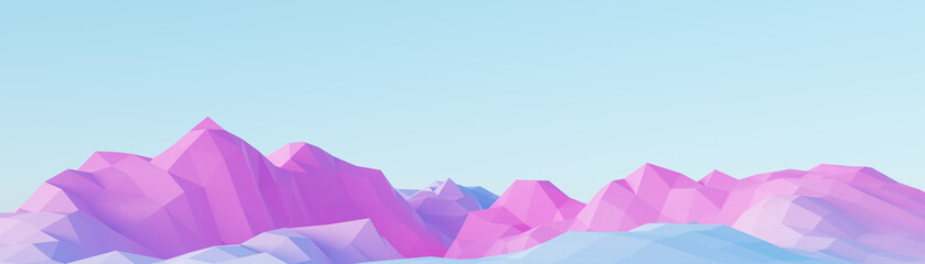 Pastel mountains low poly style 3d rendering. 3d blue mountains background. concept 3d blue mountains background