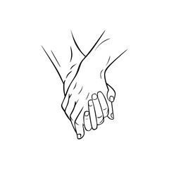 Linear sketch of a hand holding hands.How little is needed for happiness.Hand holding a hand Vector illustration