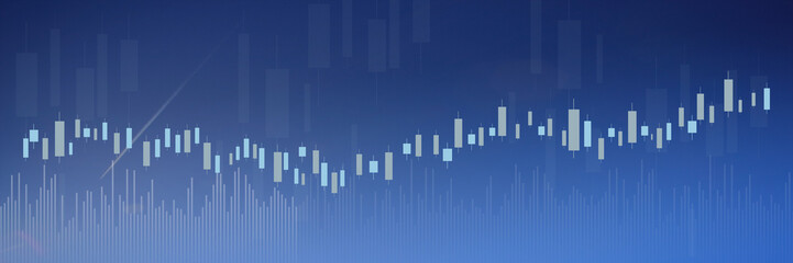 Stock market business candle stick graph chart investment trading on blue background. Graph bullish...