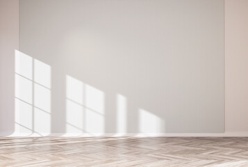 Home interior rendering with empty room color wall and decorated with wooden floors