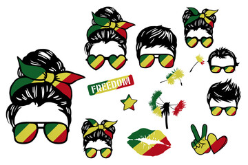 Family sublimation pack in colors of national flag on white background. Congo