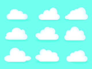 Set of clouds icon character vector illustration. Isolated on blue background.