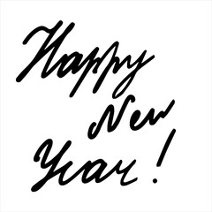 The inscription happy new year in black and white. Lettering is black and white. Happy New Year.