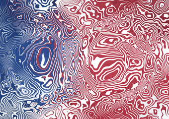 Modern surrealism artwork red, white and blue swirls illustration pattern background. Psychedelic abstract color mix.