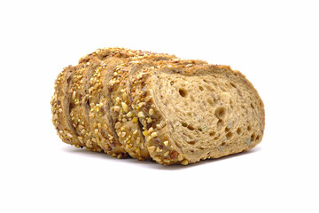 Gluten free bread isolated on white background. Sliced multi grains gluten free bun