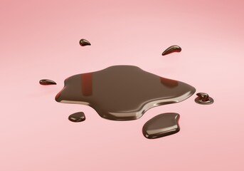 3D Rendering of chocolate melted on pink background for commercial design. 3D Render illustration cartoon style.