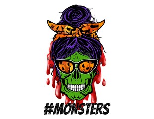 Mom of Monsters illustration, Mother Skull Halloween T-shirt, Mom of Skull, Mom Zombie
