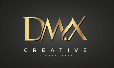 DMX creative luxury stylish logo design with golden premium look, initial tree letters customs logo for your business and company