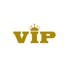 Vip word icon. Vip logo. Gold crown for premium isolated on white background