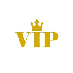 Vip word icon. Vip logo. Gold crown for premium isolated on white background