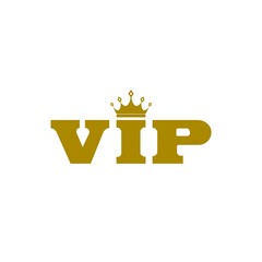Vip word icon. Vip logo. Gold crown for premium isolated on white background