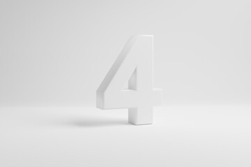 Number four on white background. 3D rendering.