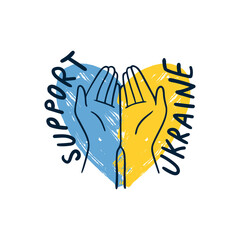 Ukranians asking for help. Hands on blue and yellow colors. Calling to support Ukraine. Vector illustration isolated on white background.
