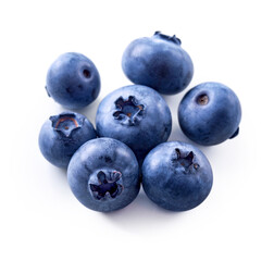 Blueberry isolated on white background. Group of fresh ripe bilberry.