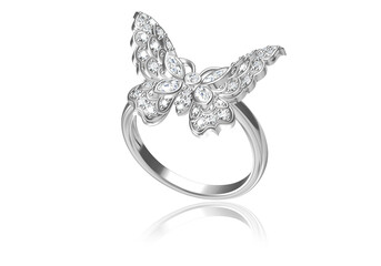 Wedding ring with diamond. Sign of love. Fashion jewelry .3D rendering