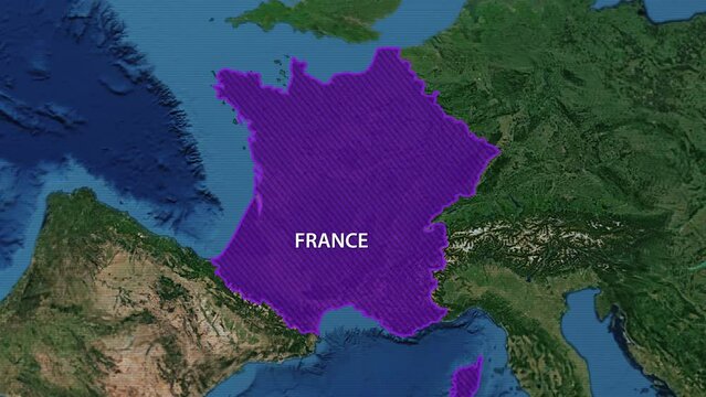 Drawing the borders of the state of France on the map. Approaching from outer space