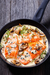 salmon fillet with creamy blue mold cheese sauce