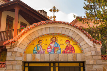 Plovdiv, Bulgaria, painting at the entrance of old wooden Metropolitan church St Martyr Marina