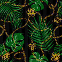 Pattern with tropical leaves and chains