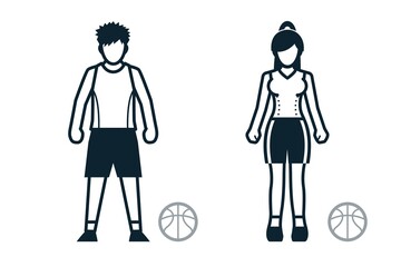 Basketball, Sport Player, People and Clothing icons with White Background